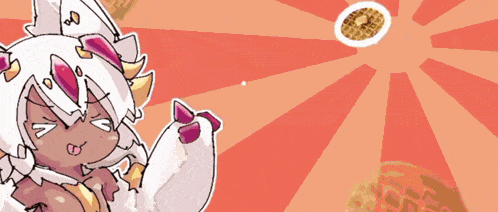 a cartoon character is holding a waffle in front of her face