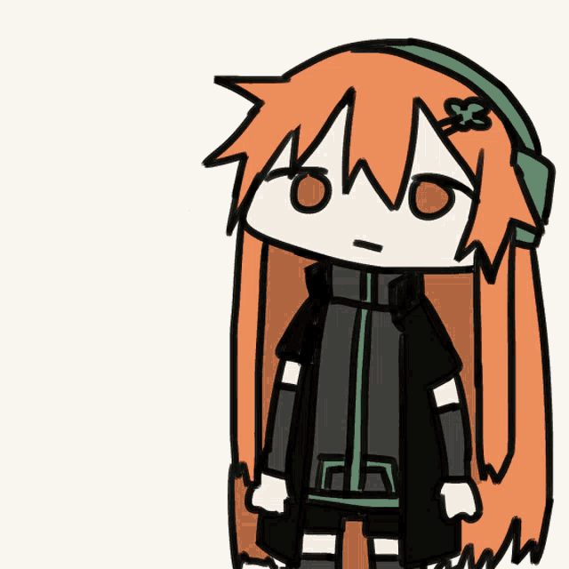 a cartoon drawing of a girl with red hair and a green hat