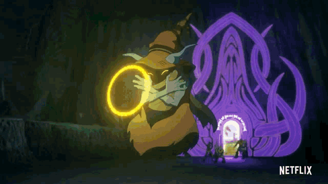 a cartoon character is holding a glowing ring in front of a netflix logo .