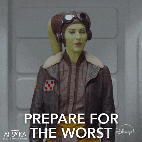 a woman in a pilot costume with the words prepare for the worst on the bottom