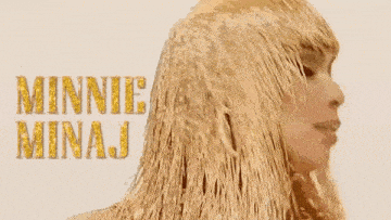 a close up of a woman 's face with minnie minaj written on the bottom