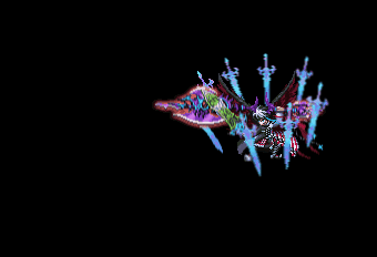 a pixel art of a purple and green lightning strike