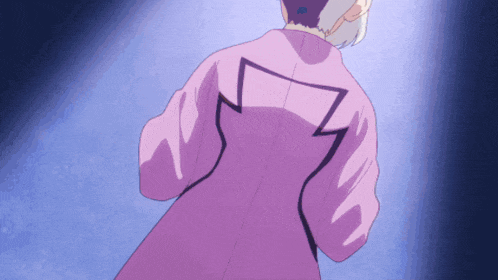 a person in a purple coat with a lightning bolt on the back