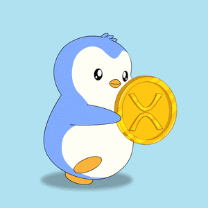 a penguin is holding a red coin that says op on it