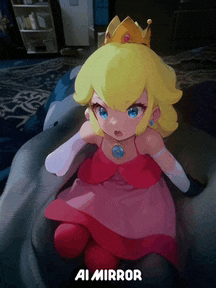 a picture of princess peach with ai mirror in the corner
