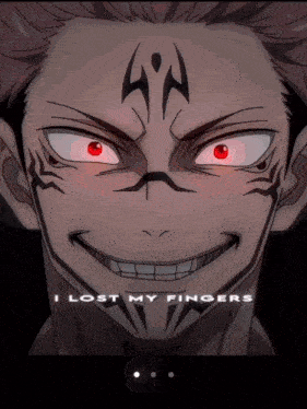a cartoon character with red eyes and the words " i lost my fingers " on the bottom