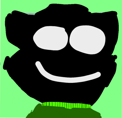 a black face with white eyes and a green sweater