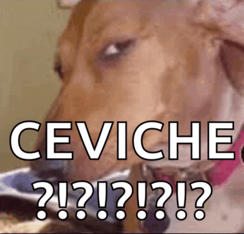 a picture of a dog with a caption that says ceviche