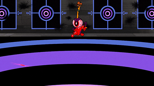 a cartoon character in a top hat is standing next to a red monster
