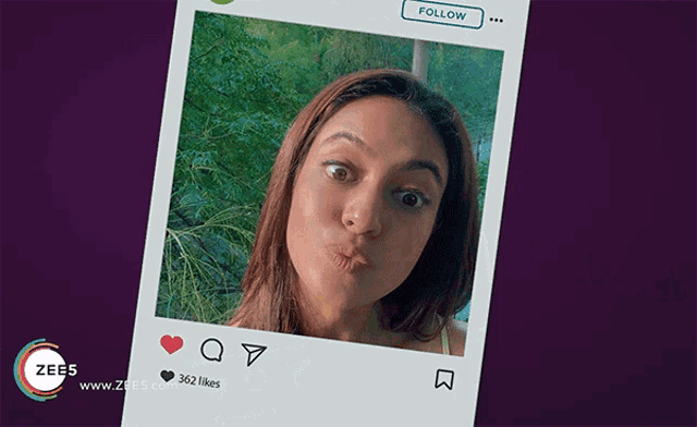a phone with a picture of a woman and the words follow