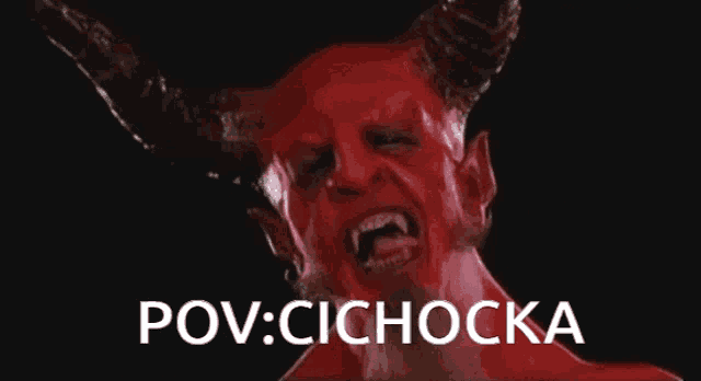 a picture of a devil with the words pov cicchocka behind him