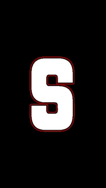 the letter s is white with red outline on a black background