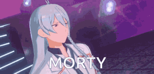 a pixel art of a girl with the word morty above her