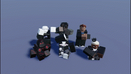 a group of roblox characters standing next to each other on a blue background .