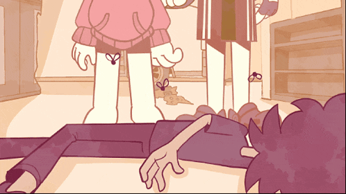 a cartoon of a person laying on the floor with a hand reaching out