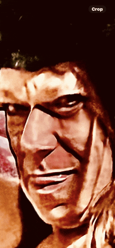 a close up of a man 's face with the word crop at the top