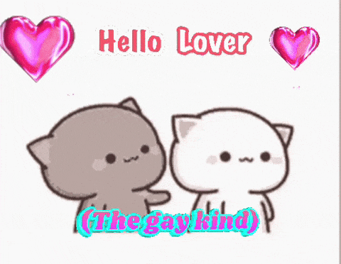 two cartoon cats are hugging each other and the words hello lover are on the bottom