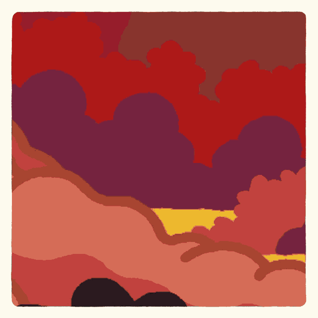 a cartoon drawing of a house in the middle of a landscape