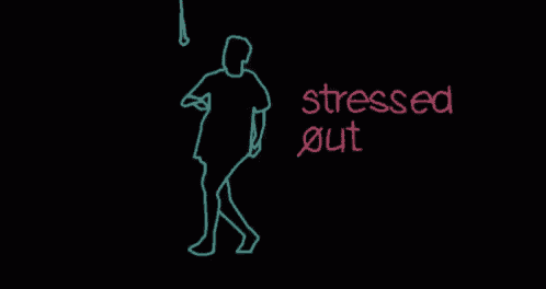 a neon sign that says stressed out with a man scratching his head