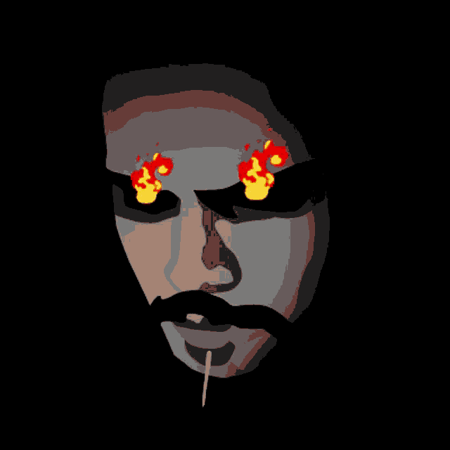 a man with flames coming out of his eyes