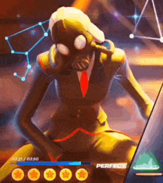 a video game character wearing a gas mask and a suit