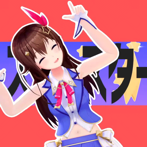 a girl in a blue outfit with a pink bow on her head
