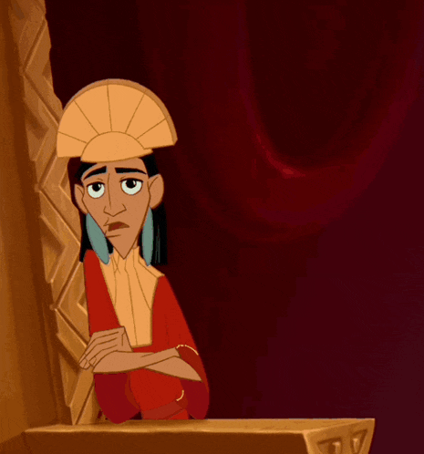a cartoon character from the emperor 's new groove is looking out a window