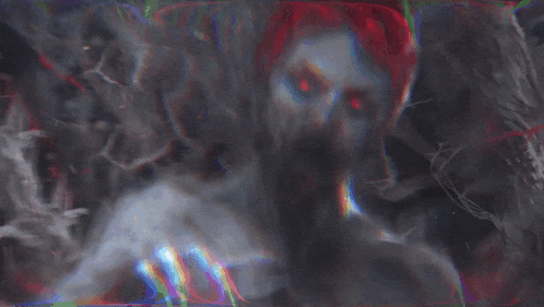 a painting of a ghost with red eyes