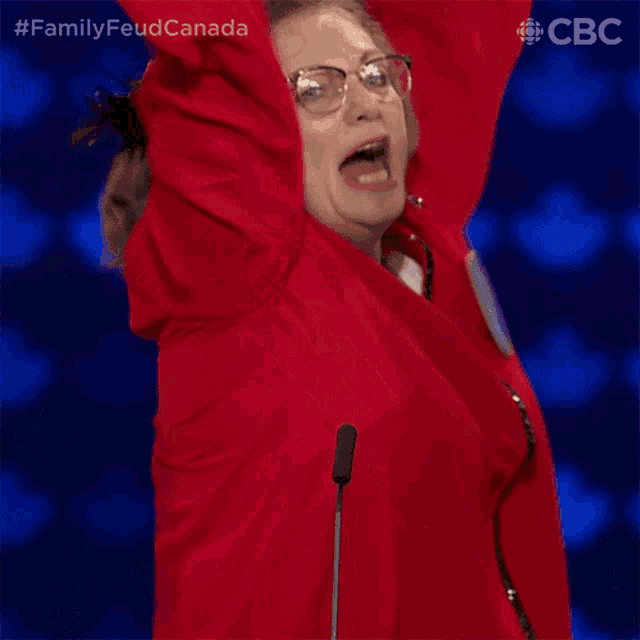 a woman in a red shirt has a badge on her chest that says ' ricky '