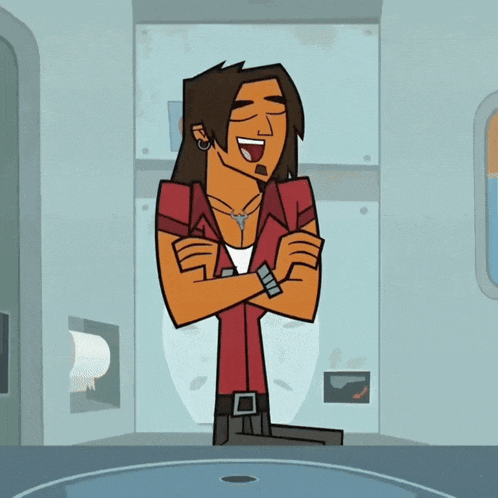 a cartoon of a man with his arms crossed and his mouth open