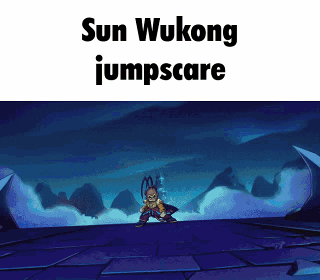 a cartoon character with the words sun wukong jumpscare