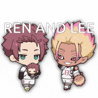ren and lee are two anime characters standing next to each other on a white background
