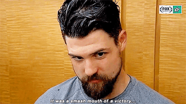 a man with a beard says " it was a smash mouth of a victory ... "