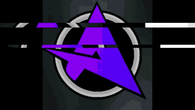 a purple triangle in a circle on a black background with white lines