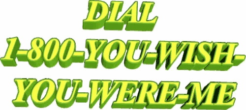a green text that says dial 1-800-you-wish-you-were-me on a white background