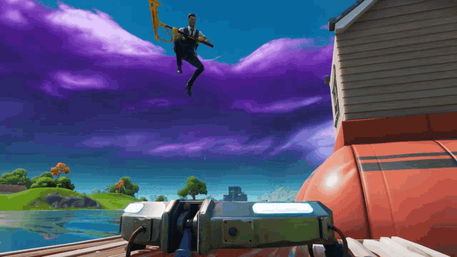 a man in a suit is flying through the air