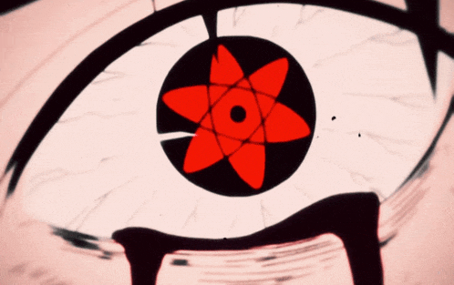 a close up of a person 's eye with a red star on it