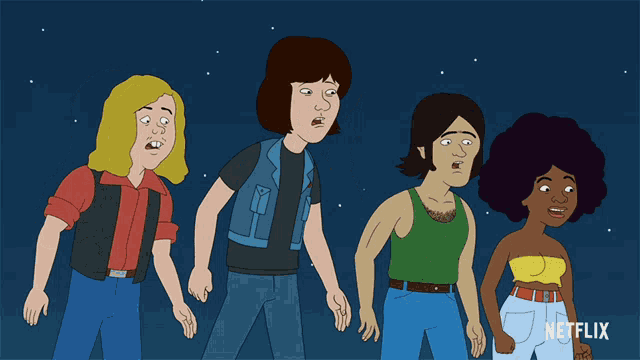 a group of cartoon characters standing next to each other with netflix written on the bottom right
