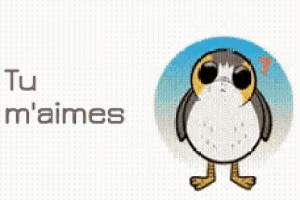 a penguin with a question mark on its head and the words tu m'aimes