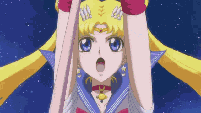 a girl with a surprised look on her face is wearing a sailor moon outfit