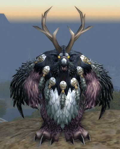a bird with antlers and feathers on it