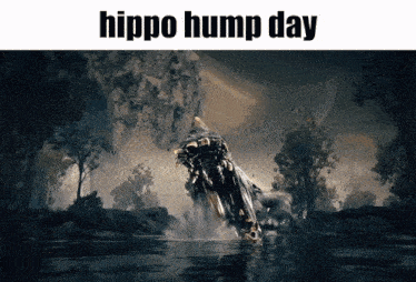 a picture of a hippo in the water with the words hippo hump day above it