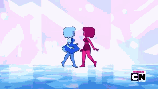 two cartoon characters are standing next to each other with the cn logo on the bottom