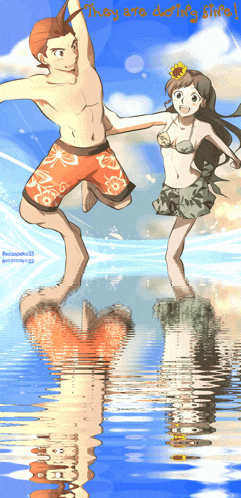 a cartoon of a man and a woman jumping into the water with the words " they are doing so well " written below them