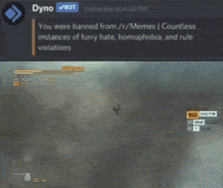 a screenshot of a video game with the words " you were banned from / r / memes " on the top