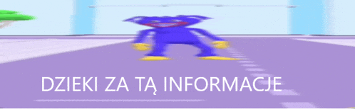 a purple background with a cartoon character and the words dzięki za ta informacje
