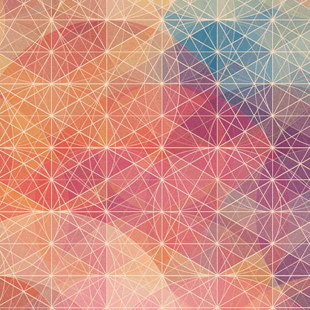 a colorful geometric pattern with white lines on a pink background