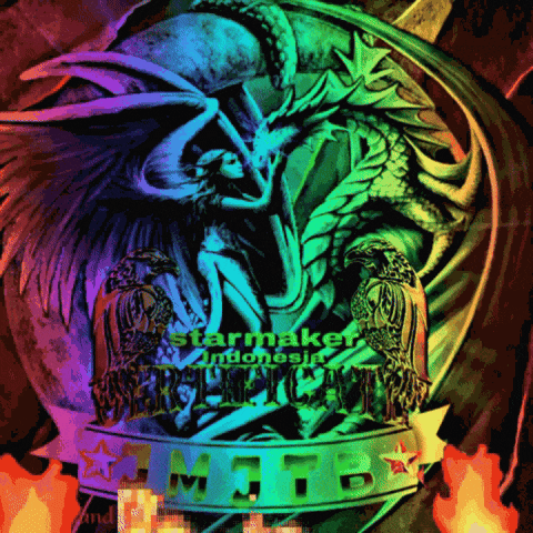 a rainbow colored statue of a woman with wings and the words starmaker indonesia