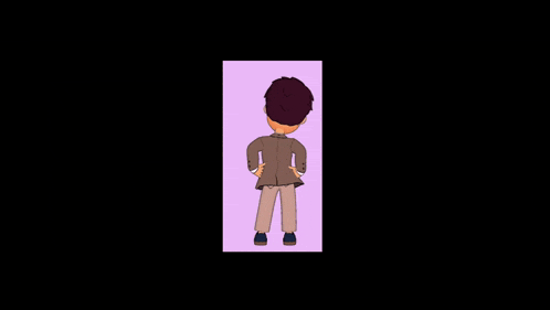a cartoon of a boy wearing glasses is running on a pink background