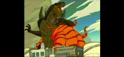 a cartoon of a monster riding on the back of a giant crab .